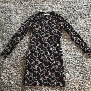 Loft tan and dark gray floral dress.